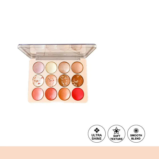 Glamorous Face 12 Color Highlighter & Blush On Palette