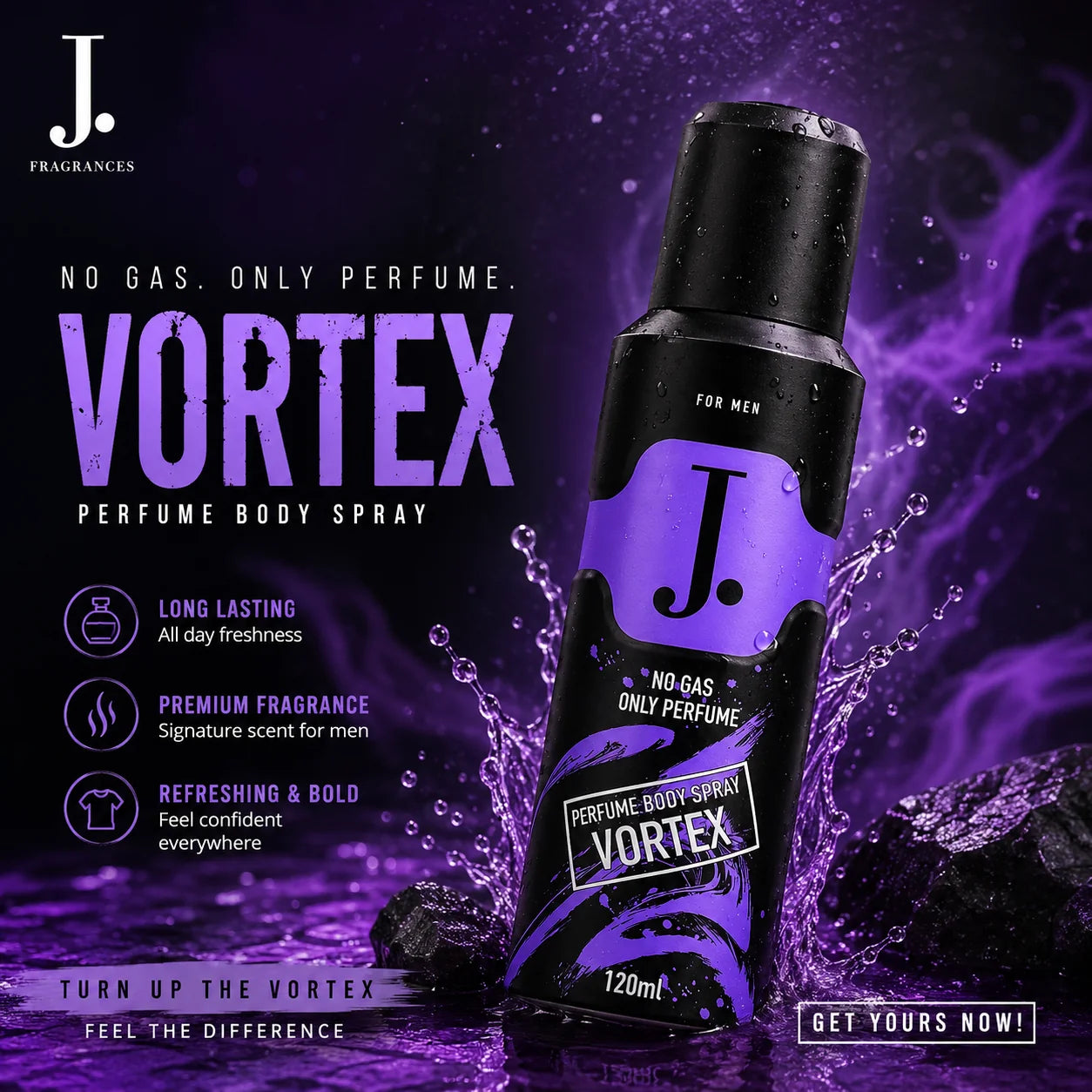 J. No Gas Perfume Body Spray – Vortex – 120ml