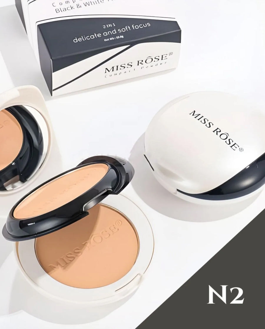 Miss Rose Black & White Two-Tone Delicate and Soft Focus Compact Powder