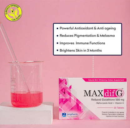 Jenpharm-MAXdif G Reduced Glutathione-500mg-20Tablets