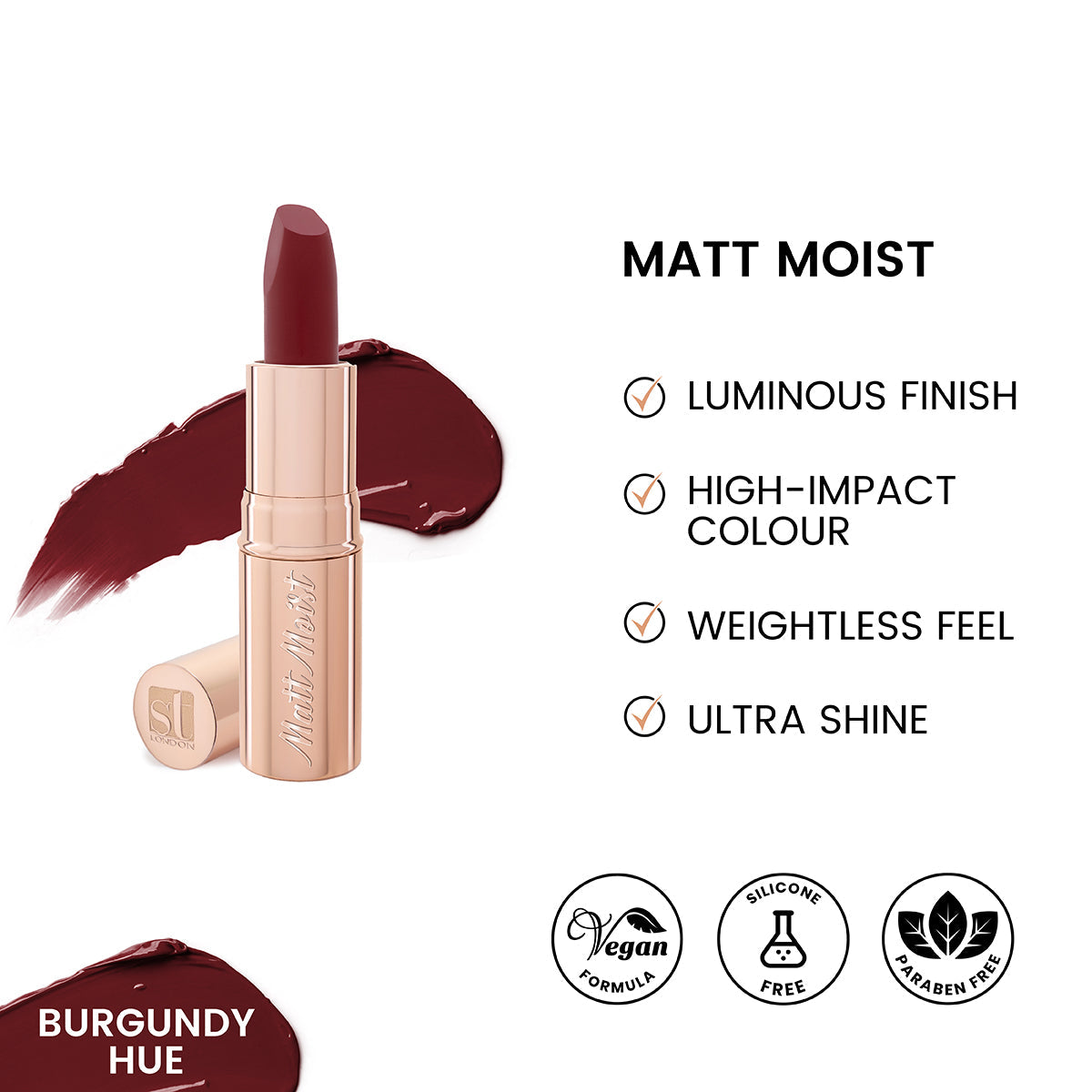 ST London - Matt Moist Long-Lasting Lipstick - Burgundy Hue
