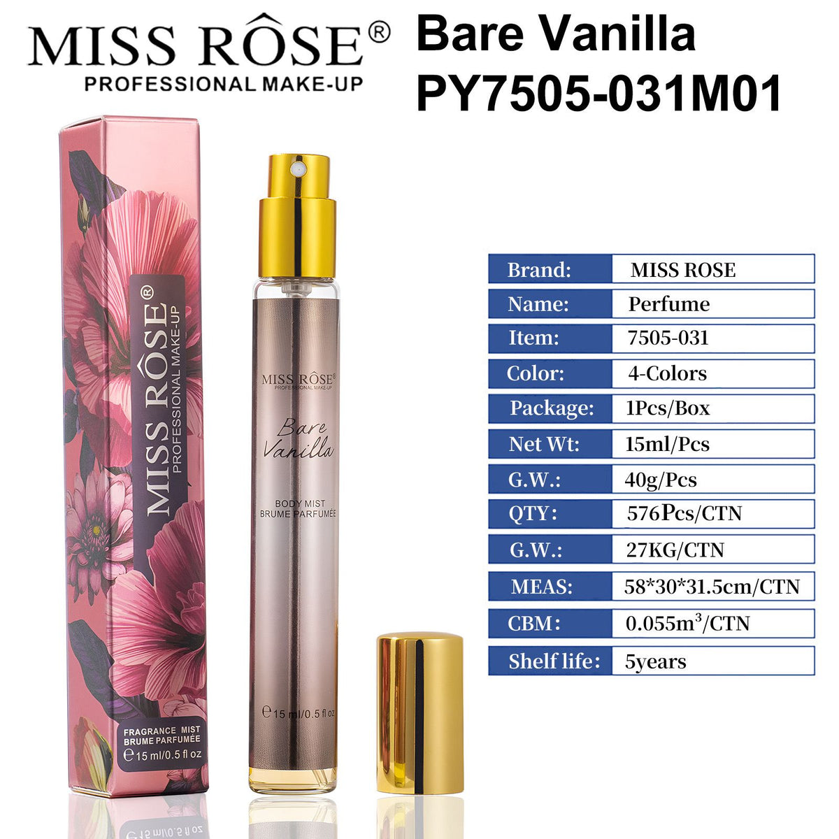 MISS ROSE Mini Pocket Body Mist Women's Perfume Spray Long Lasting Original 15ml