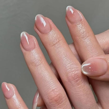 30 Pcs Press-On Nails – Pink Silver Chrome Glazed Ombre