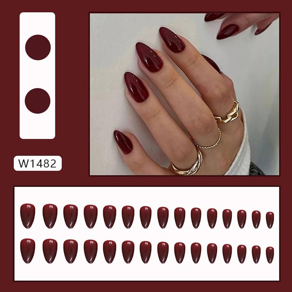 24 Pcs Press-on Fake Nails - Reusable-Wine Red