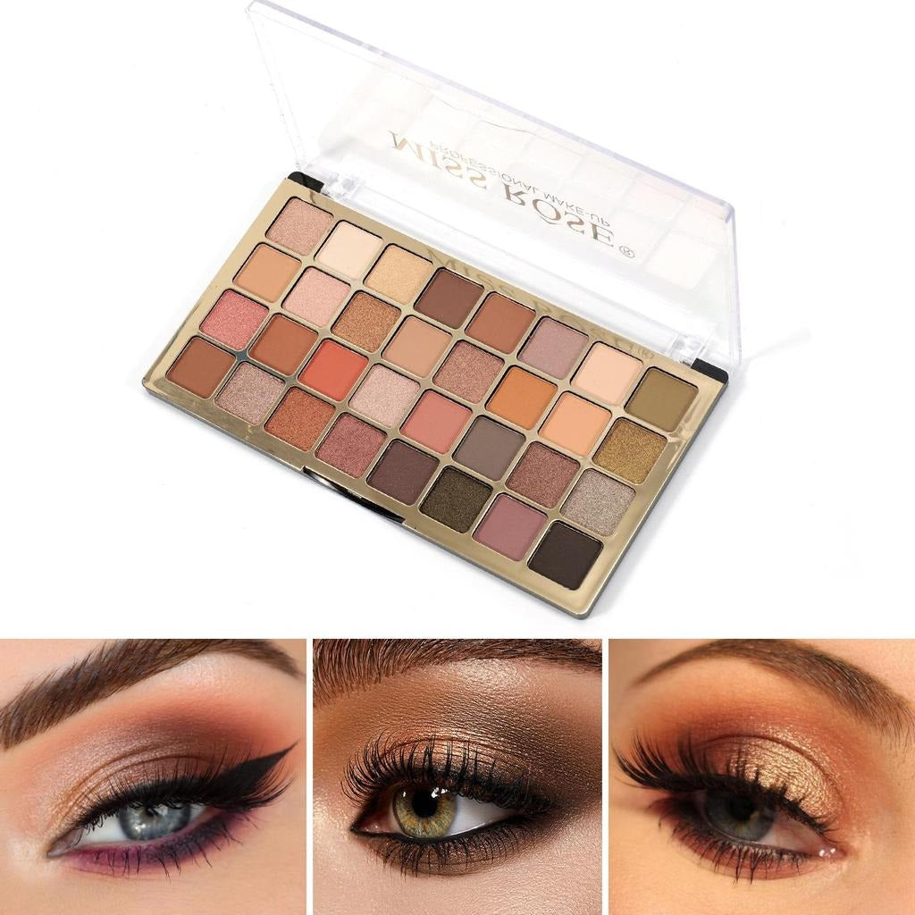 Miss Rose 32-Color Eyeshadow Palette – Matte & Shimmer Soft Glam Shades | Professional Makeup Kit