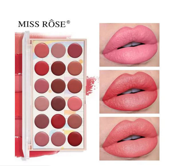 Miss Rose 18 Colors Matte Long Lasting Waterproof Nourishing Lip Cream Palette