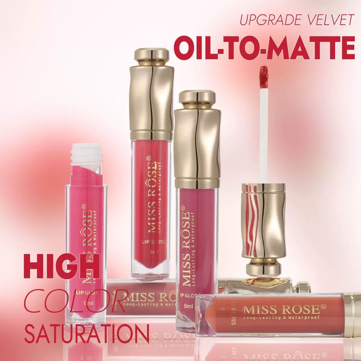 Miss Rose Professional Diamond Capped Long-Lasting Lip Gloss Set