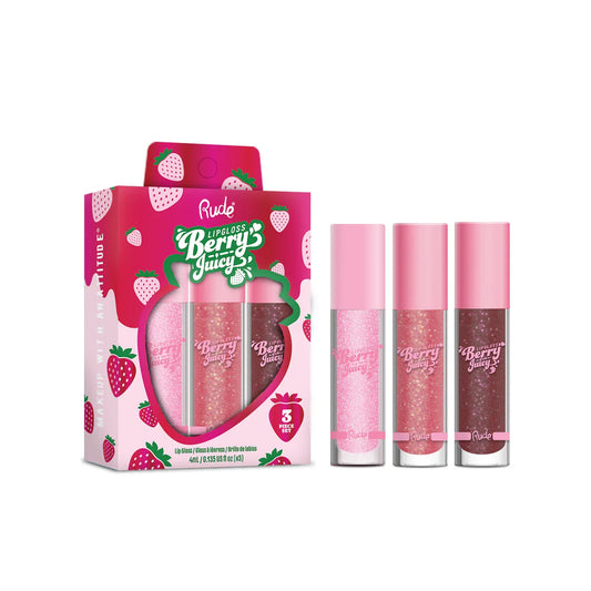 Rude Cosmetics Berry Juicy Lip Gloss Trio Set Flirty/Dazzle Me/Cocoa Kisses 12gm