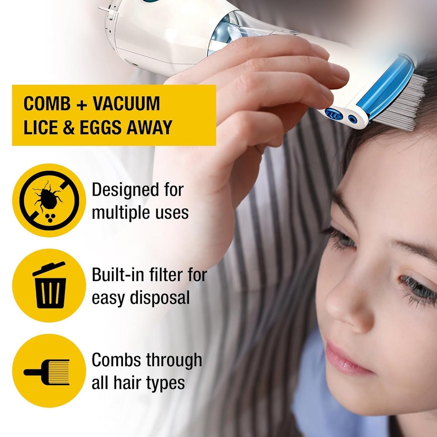 V-Comb Vacuum Comb for Lice Removal