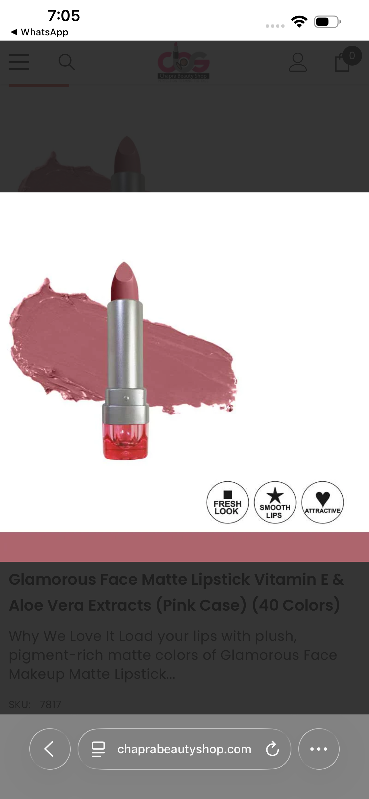 Glamorous Face Matte Lipstick Vitamin E & Aloe Vera Extracts (Pink Case) (40 Colors)