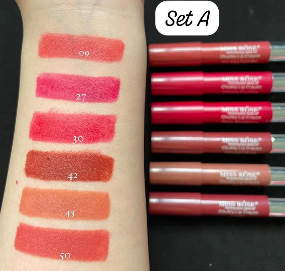 Miss Rose Chubby Lip Crayon Lipstick 6pcs Set