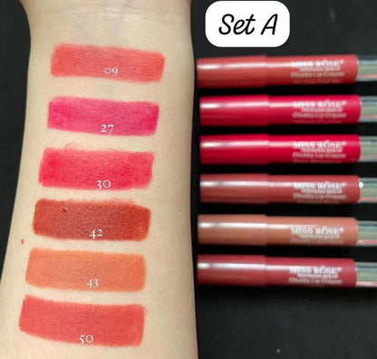 Miss Rose Chubby Lip Crayon Lipstick 6pcs Set