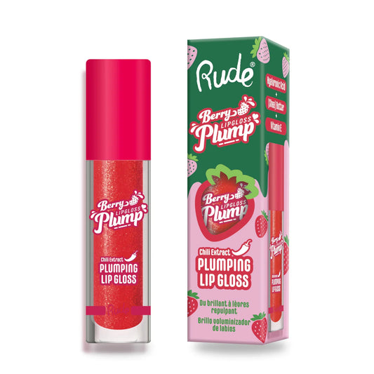 Rude Cosmetics Berry Plump Plumping Lip Gloss Strawberry Kiss 4gm