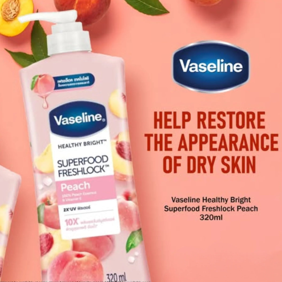 Vaseline - Body Lotion Healthy Bright Super Food Fresh Lock Peach-320Ml
