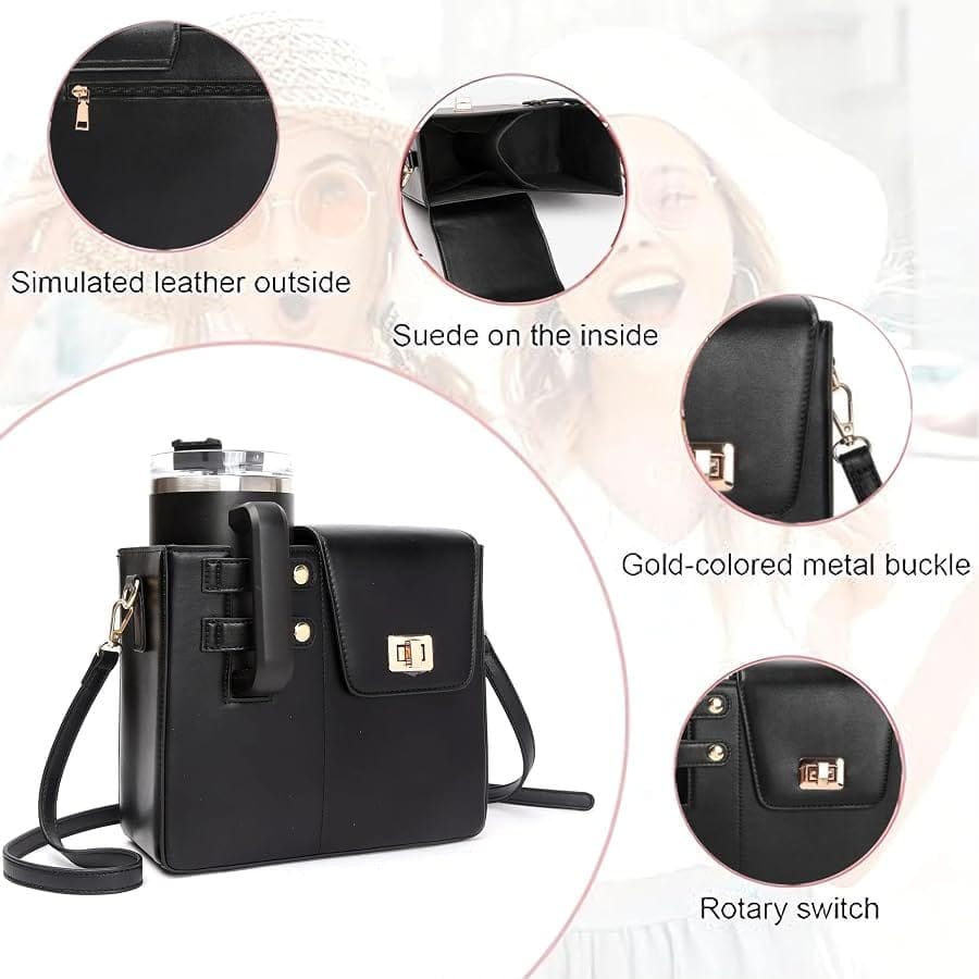 Stanley Tumbler Leather Carry Cross Body Bag With Storage Pocket